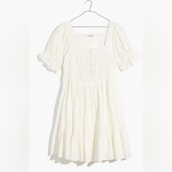 Madewell Puff Sleeve Drawstring Mini Dress NF872 White L - Picture 1 of 7